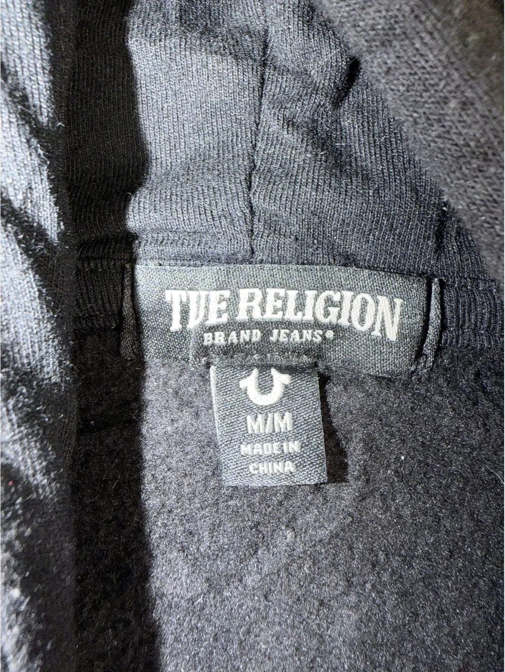 True Religion Men's Black Full Zip Hoodie with Red Logo M/M